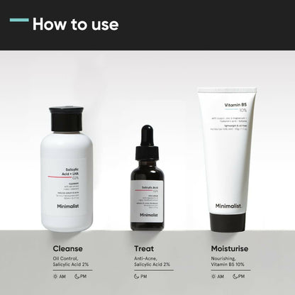 Minimalist Oily Skincare Kit For Women & Men, Face Wash, Serum & Moisturizer tube and box