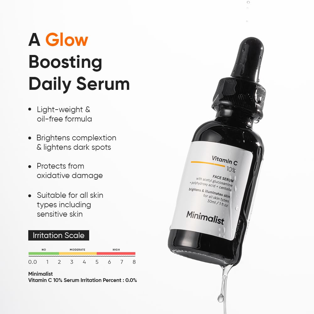 Minimalist 10% Vitamin C Face Serum For Glowing Skin product packaging