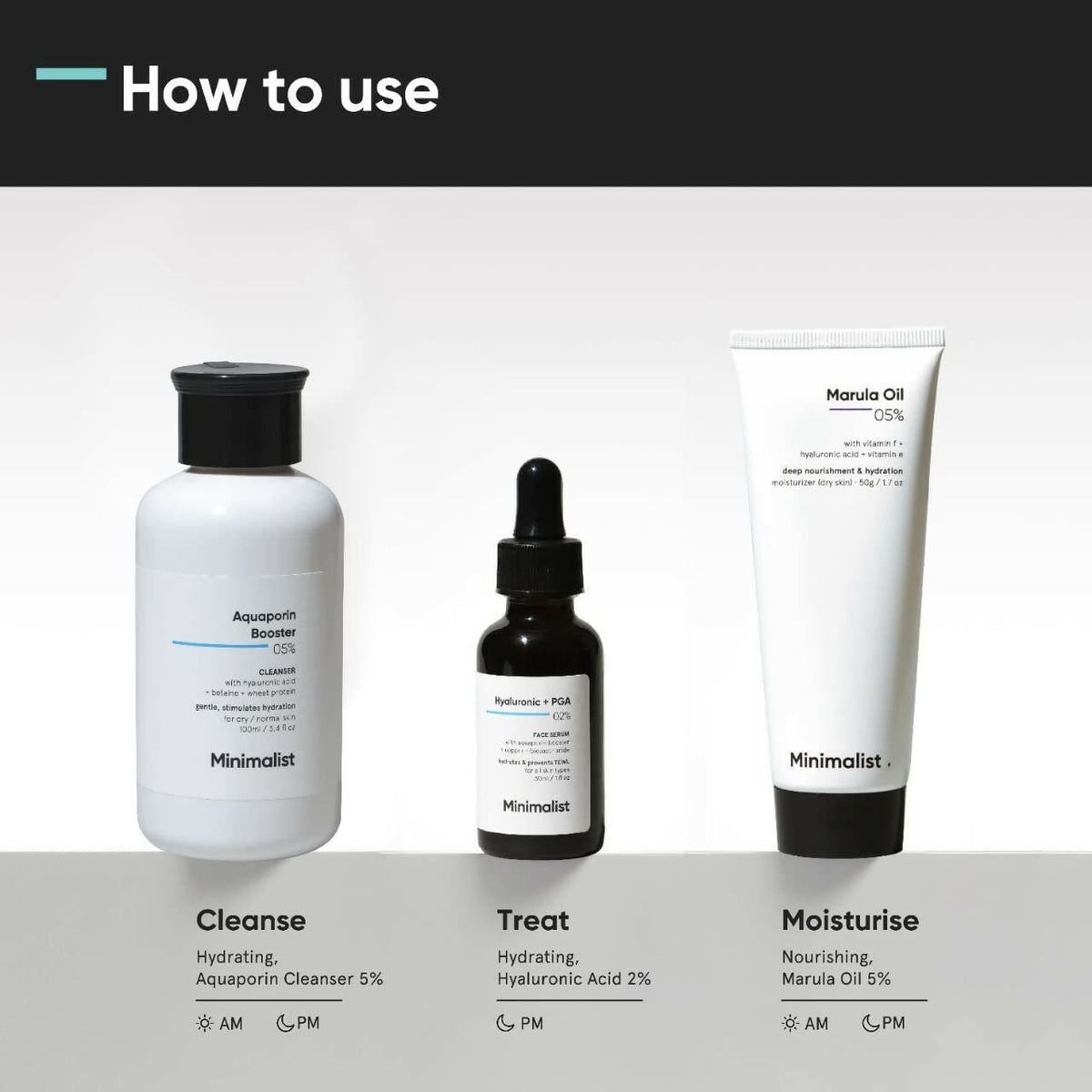 Minimalist Dry Skincare Kit - Face Wash, Moisturizer & Serum product packaging