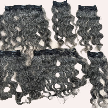 Clip In Raw Natural Grey Curly Hair Extensions