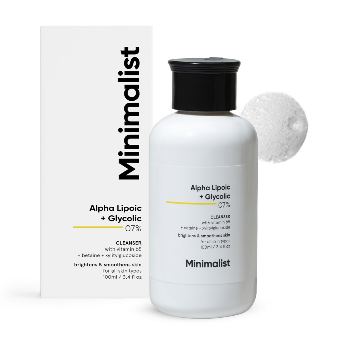 Minimalist 7% ALA + Glycolic Brightening Face Wash tube and box