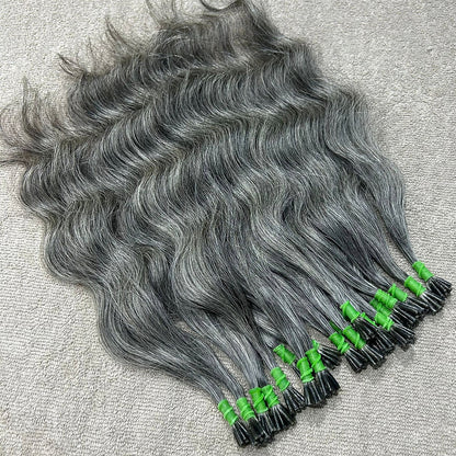 I Tip Grey Wavy Hair Extensions