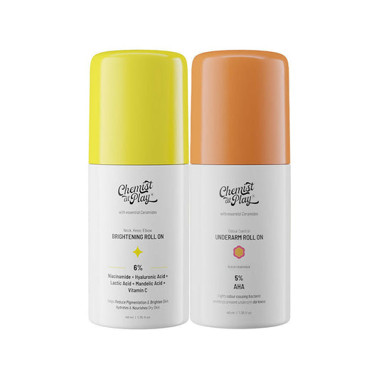 Chemist At Play Neck, Knee & Elbow Brightening + Peach Under-Arm Roll-On Combo front product pack
