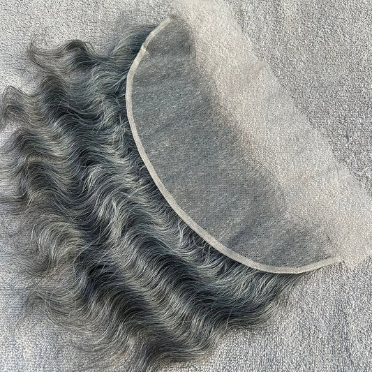 Transparent Lace Frontal 13x4 Grey Wavy Hair