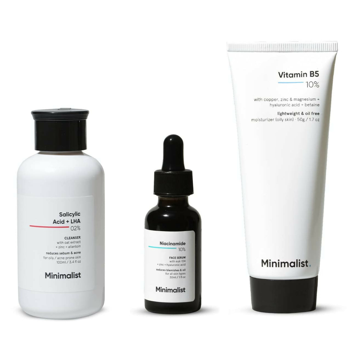 Minimalist Oily Skincare Kit For Women & Men, Face Wash, Serum & Moisturizer front product pack