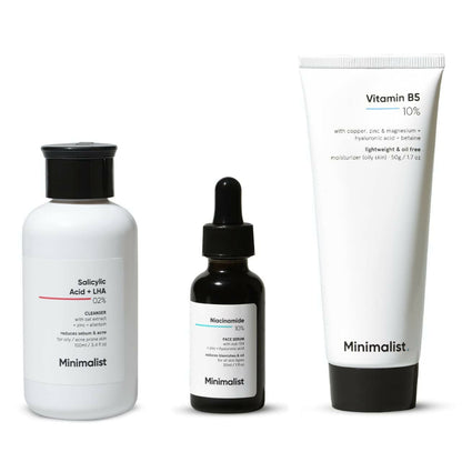Minimalist Oily Skincare Kit For Women & Men, Face Wash, Serum & Moisturizer front product pack