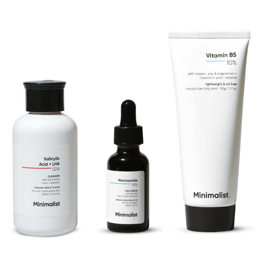 Minimalist Oily Skincare Kit For Women & Men, Face Wash, Serum & Moisturizer front product pack