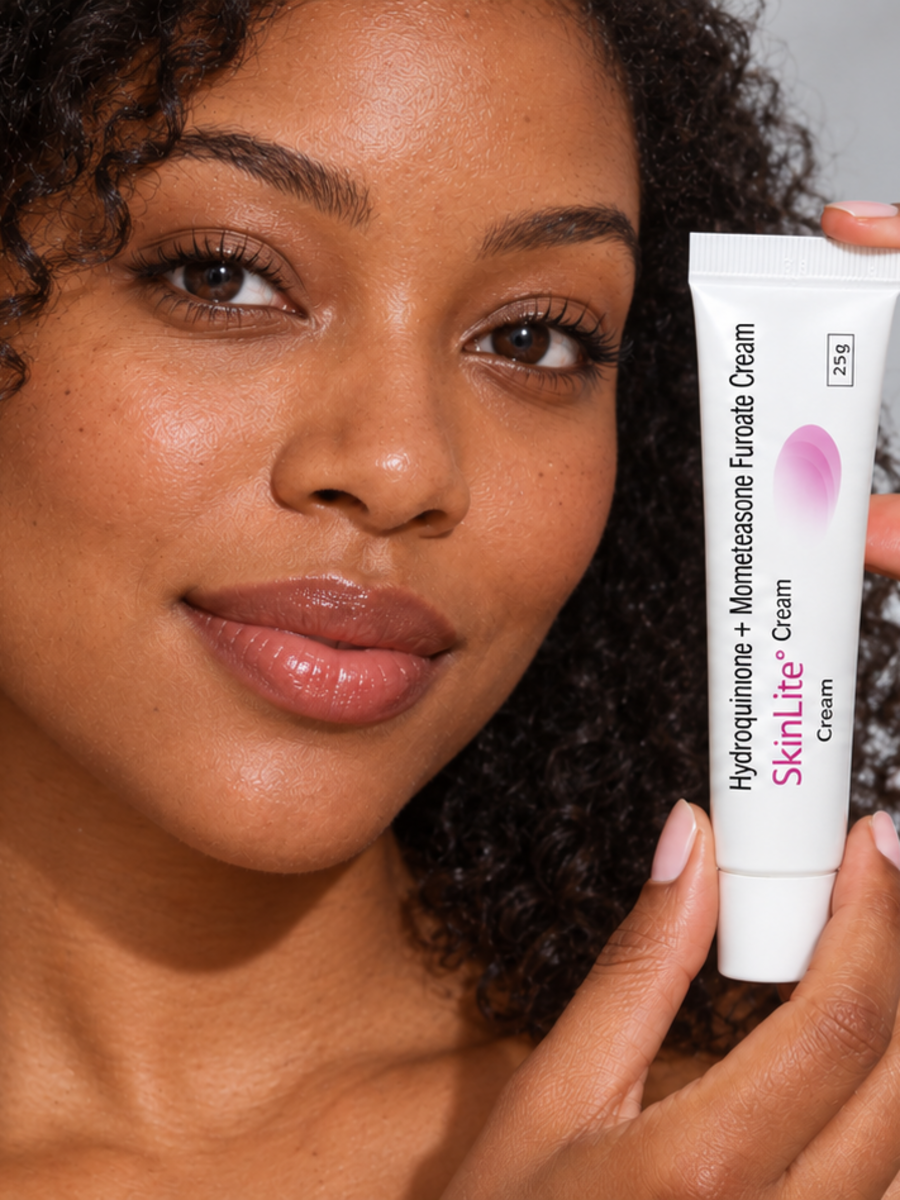 Different model holding The Game Changer Brands SkinLite 25 g cream tube